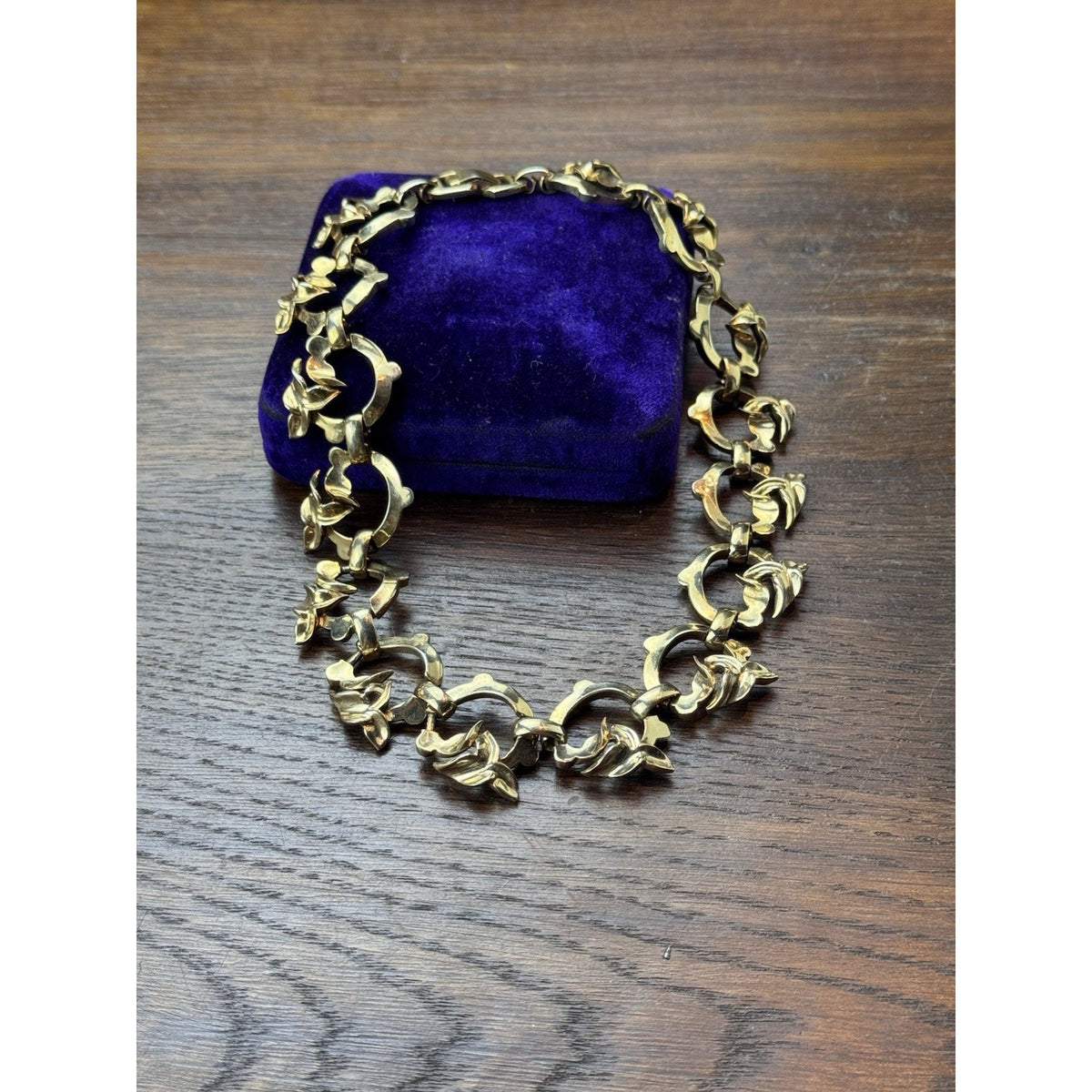 Vintage Tara Goldtone Floral Link Statement Necklace 15.5” x 1” Signed