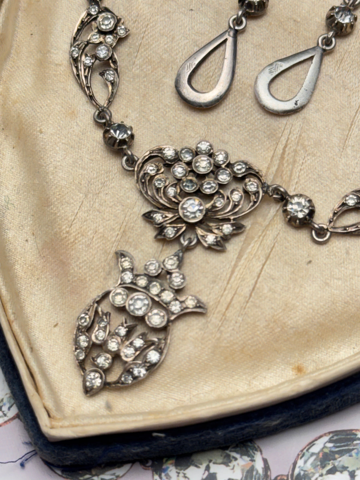 FRENCH Georgian Style Crown Saint Esprit Antique Foiled Paste Festoon Necklace