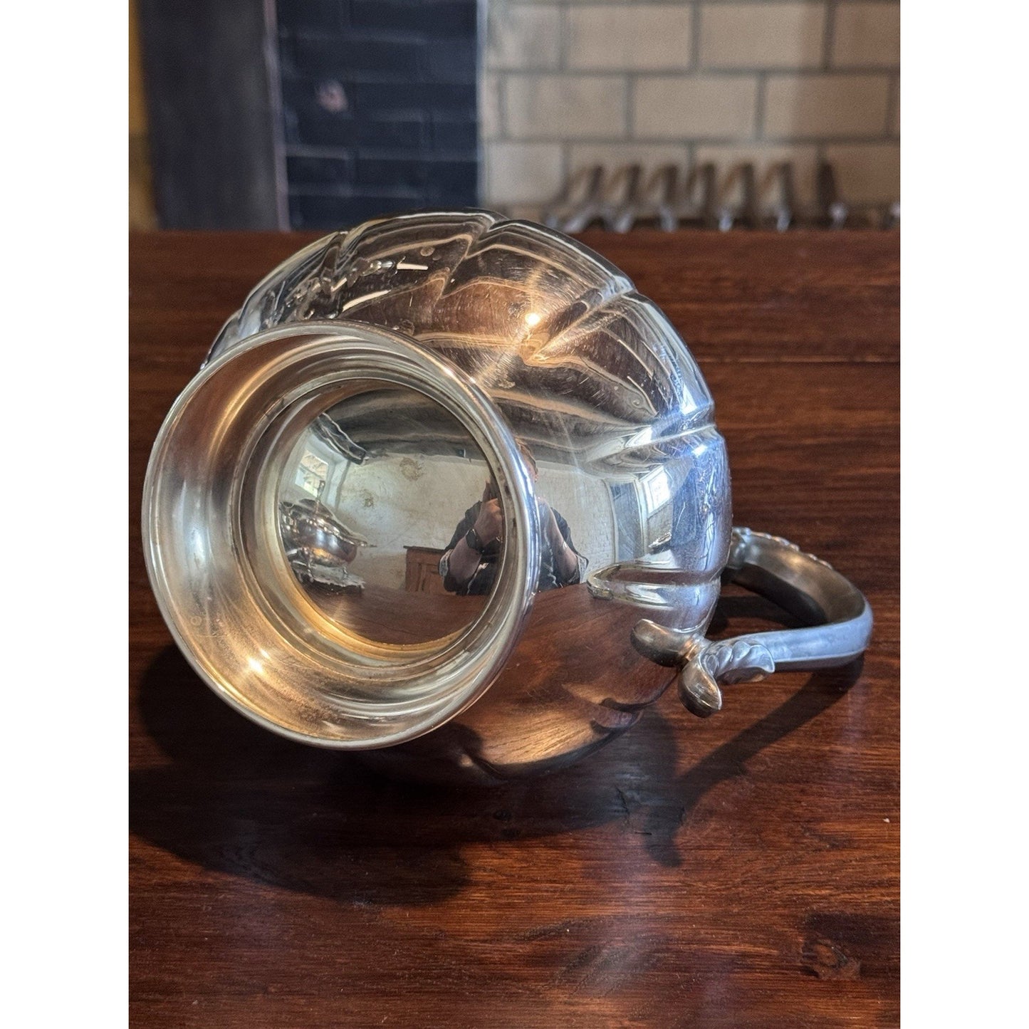 Silverplate Pitcher Ice Lip Chippendale Style Water Jug Barware 8” Vintage
