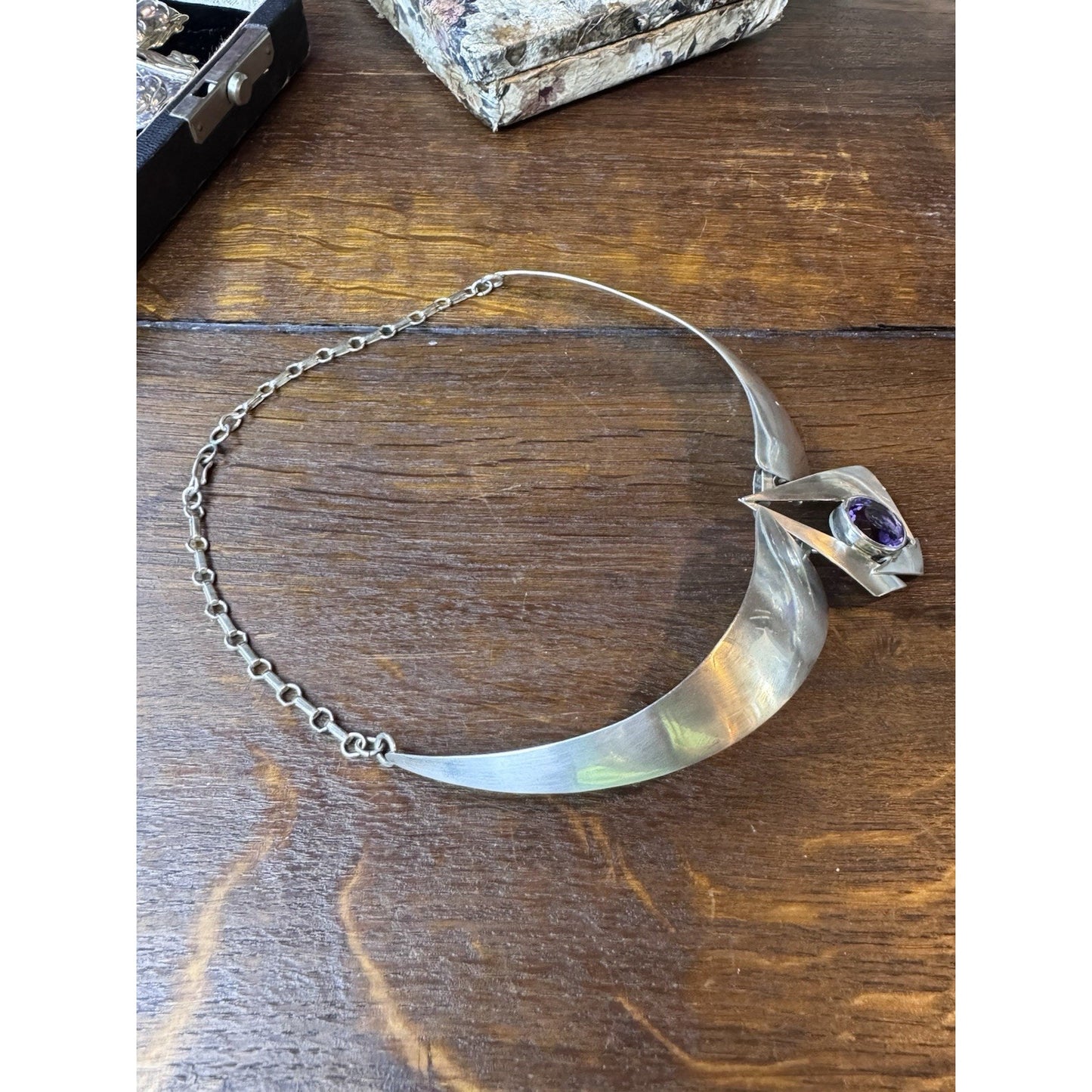 Vintage SUNRISE Necklace Sterling Southwestern Purple Stone Collar 16.5”
