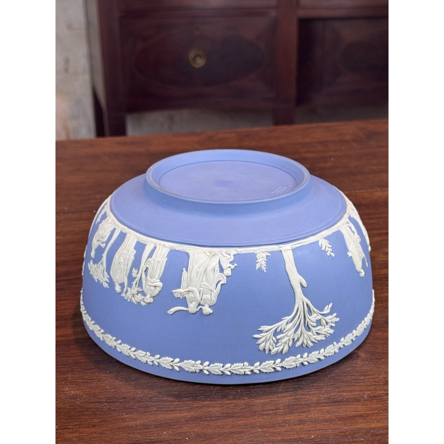 Vintage Wedgwood Jasperware Bowl Blue White Classical Figures England 8”