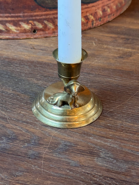 Vintage Brass Dachshund Candlestick Holder Mini Dog Figurine