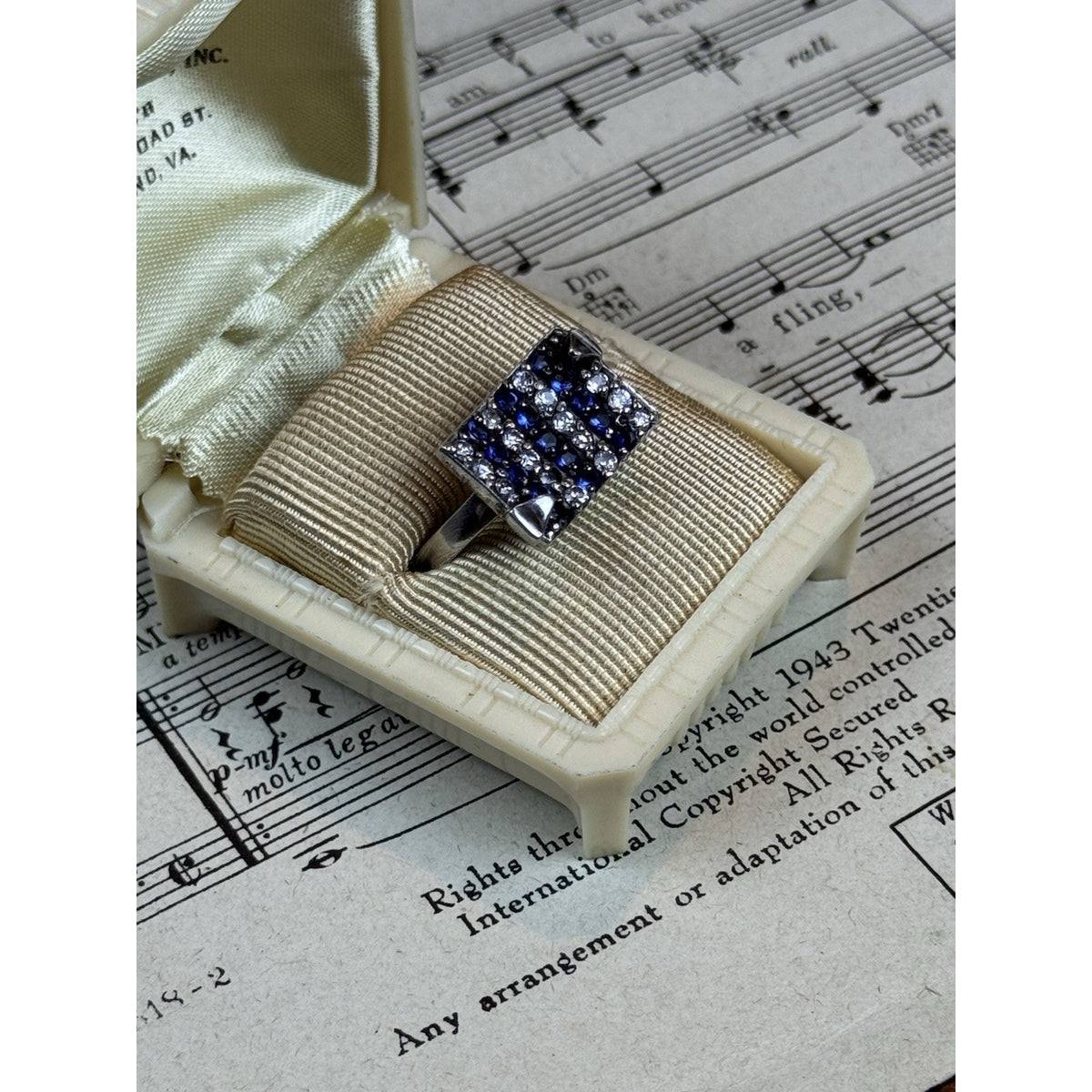 Sterling Silver Blue Clear Rhinestone Statement Ring Vintage 925 Size 7