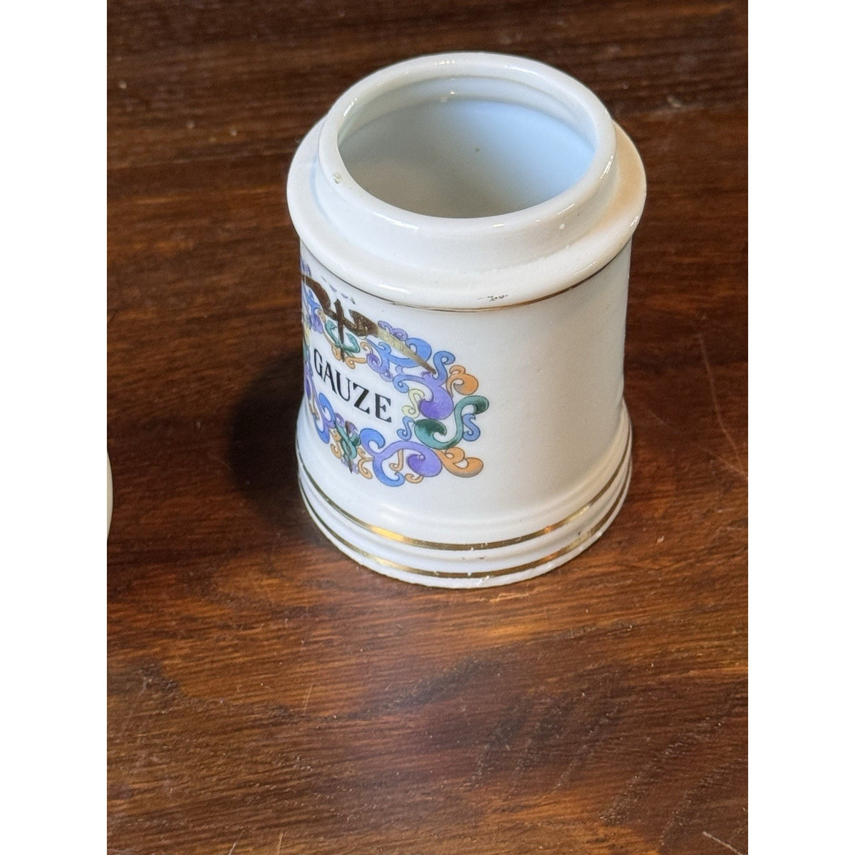 Vintage Porcelain Gauze Apothecary Jar Medical Canister With Lid 4.25”
