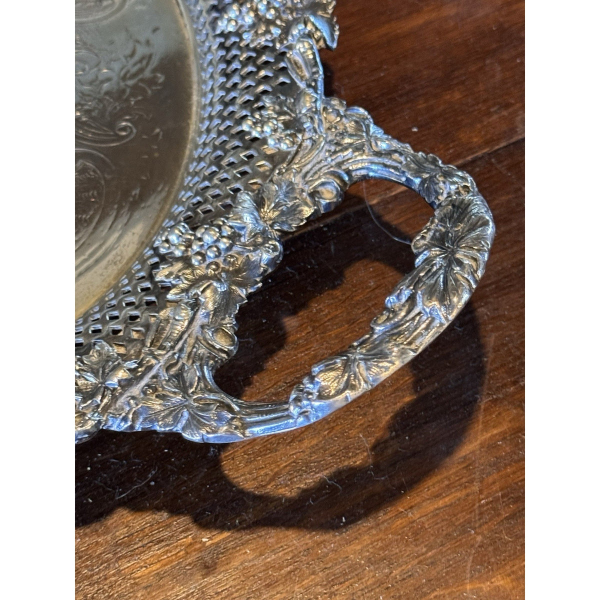 Antique Sheffield Silverplate Oval Serving Tray Footed Reticulated 28” Handles
