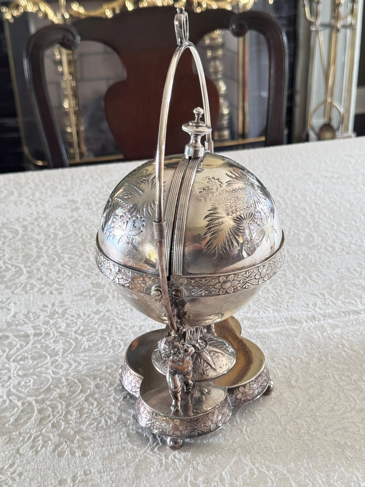 Antique Silverplate Putti Cherub Mechanical Butter Dish Victorian American Gilded Age c. 1880–1900