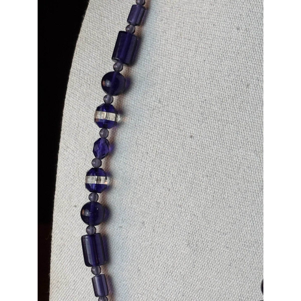 Art Deco Czech Purple Glass Crystal Bead Necklace Restrung 27.5” Vintage
