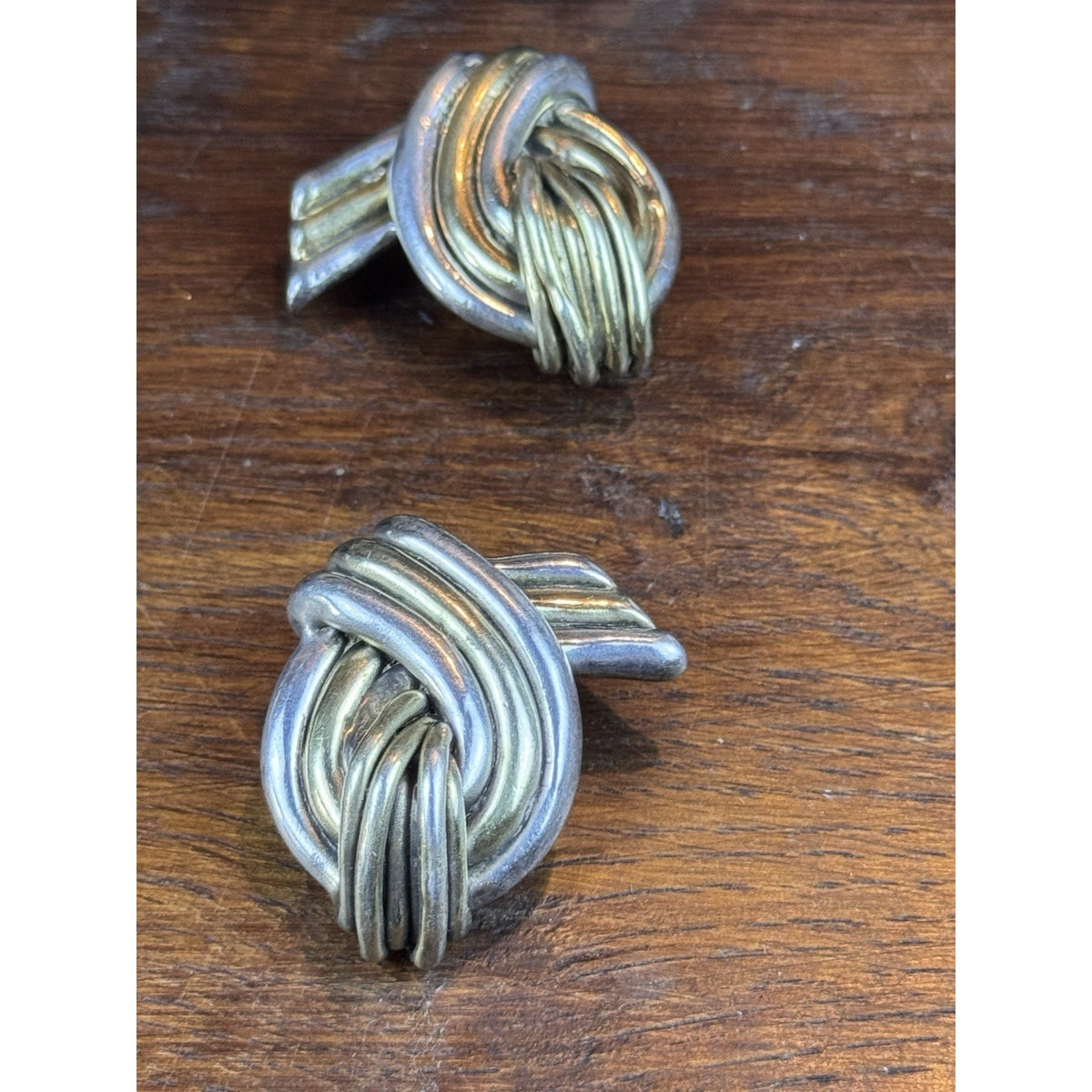 Vintage 925 Sterling Silver Two-Tone Knot Clip-POST Earrings Statement 1.5”