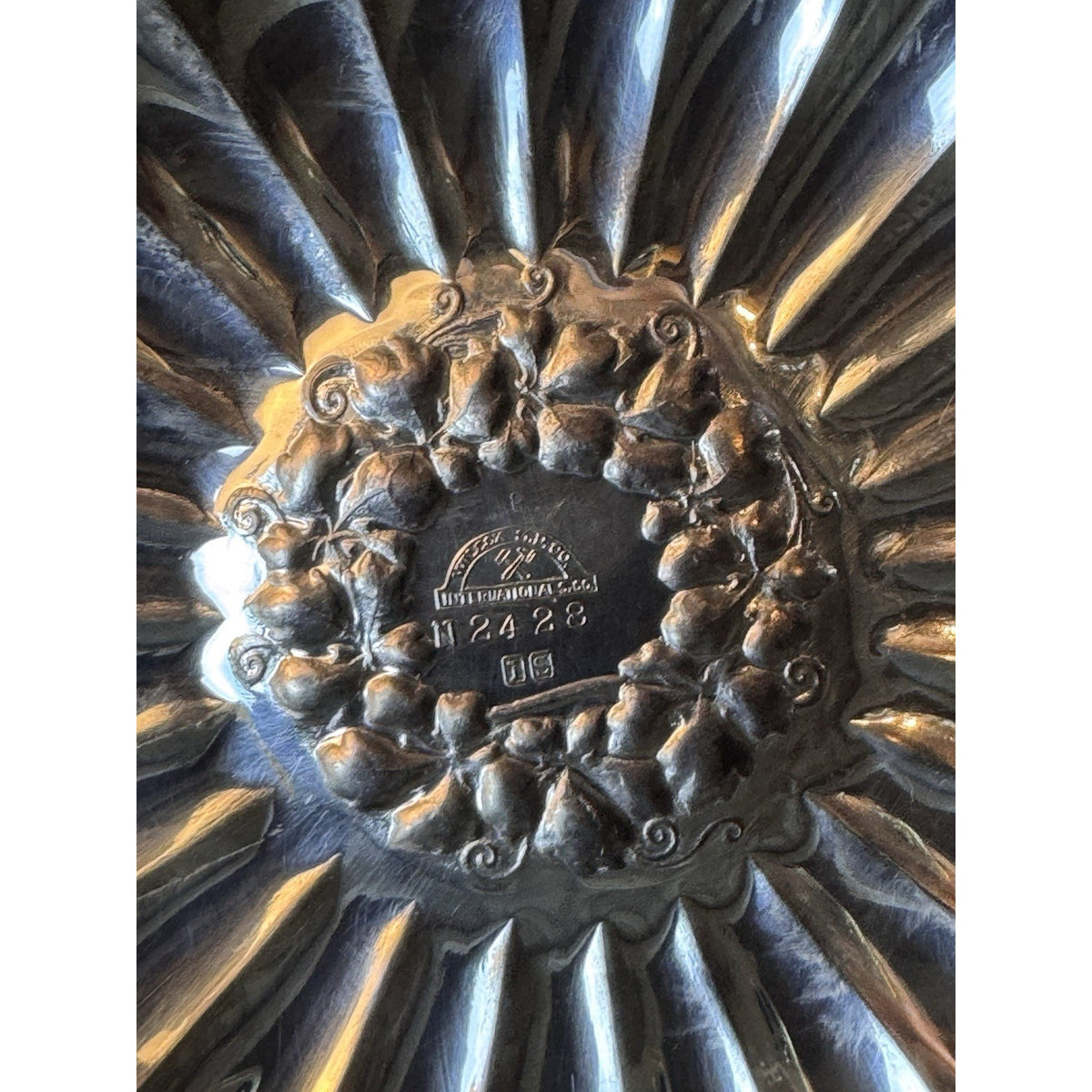 Wilcox Silverplate Serving Bowl Floral Wreath Fluted Scalloped 10.75”