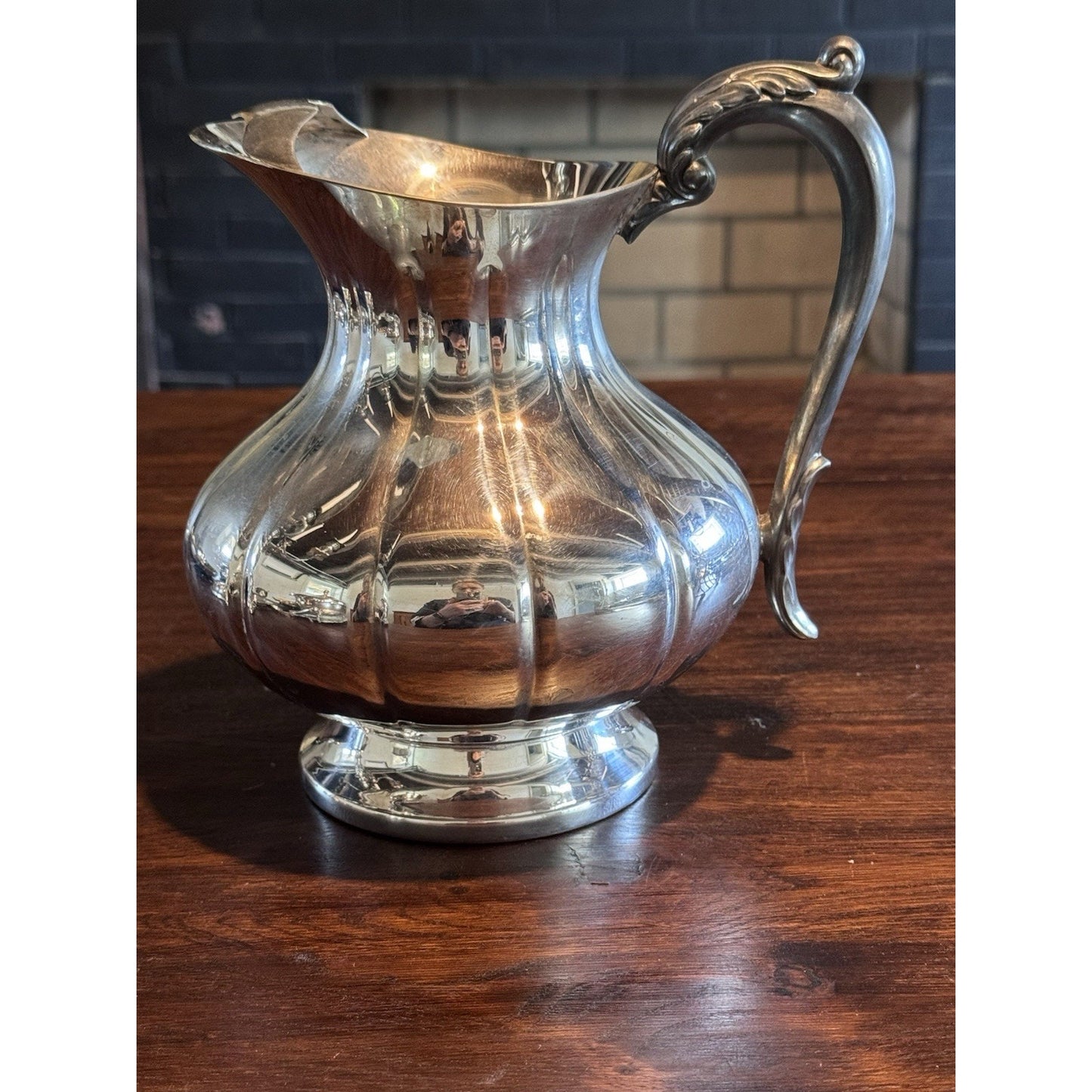 Silverplate Pitcher Ice Lip Chippendale Style Water Jug Barware 8” Vintage