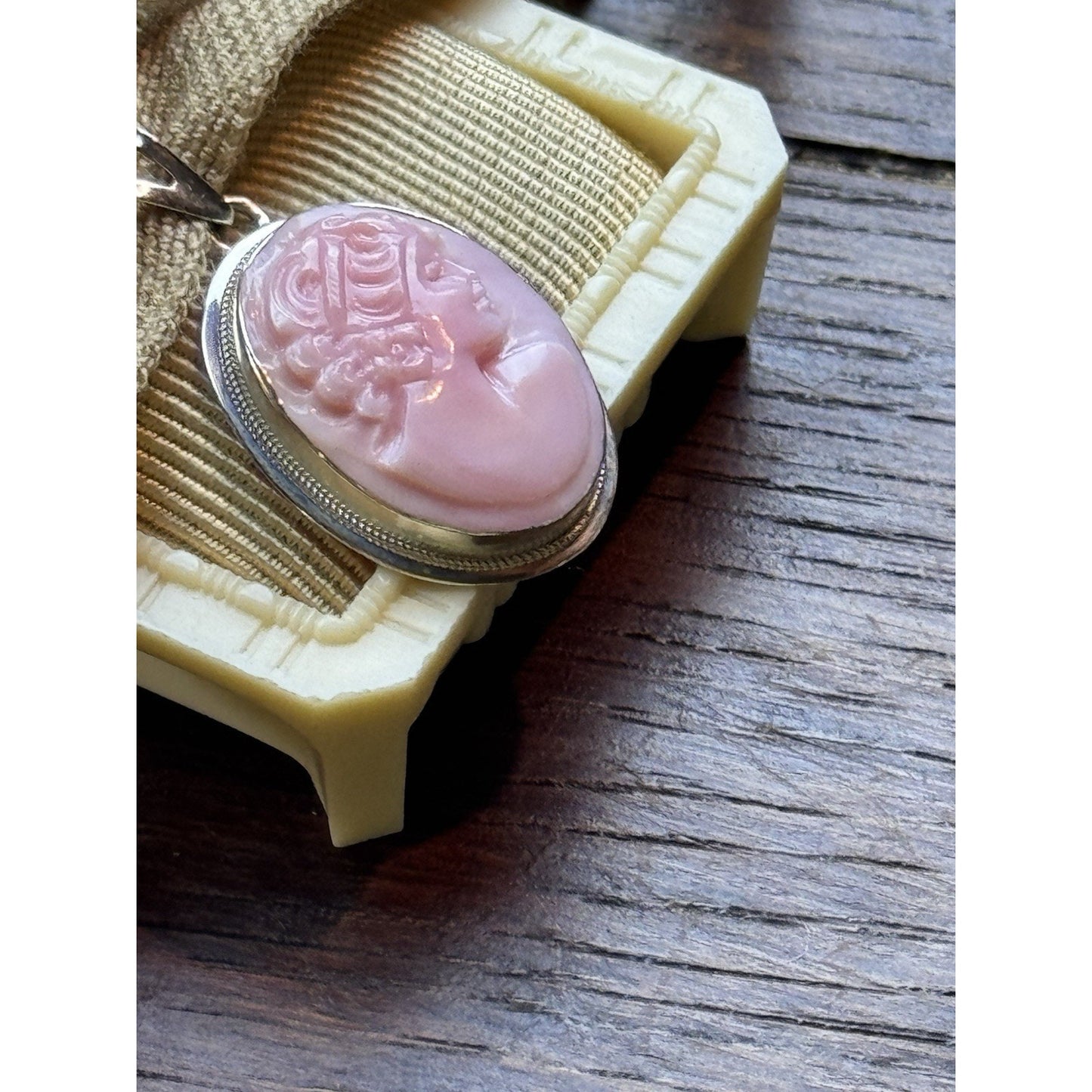Sterling Silver Pink Cameo Pendant 1” Hand Carved Italy Artist Signed 925