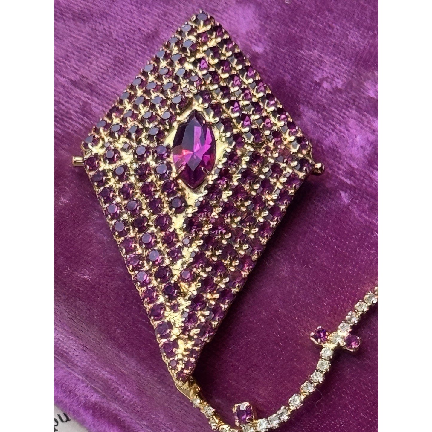 Vintage Kite Brooch BAUER Pink Rhinestone Goldtone Dangle 2.75” x 1.5”