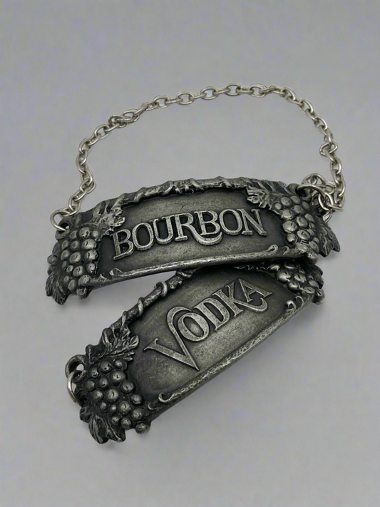 Vintage Bar Ware Bottle Tags Vodka & Bourbon Set