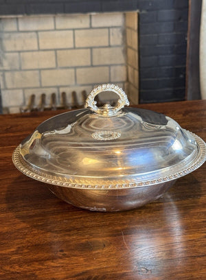 Vintage Silverplate Covered Vegetable Serving Dish Tureen Rope Edge 10.5”