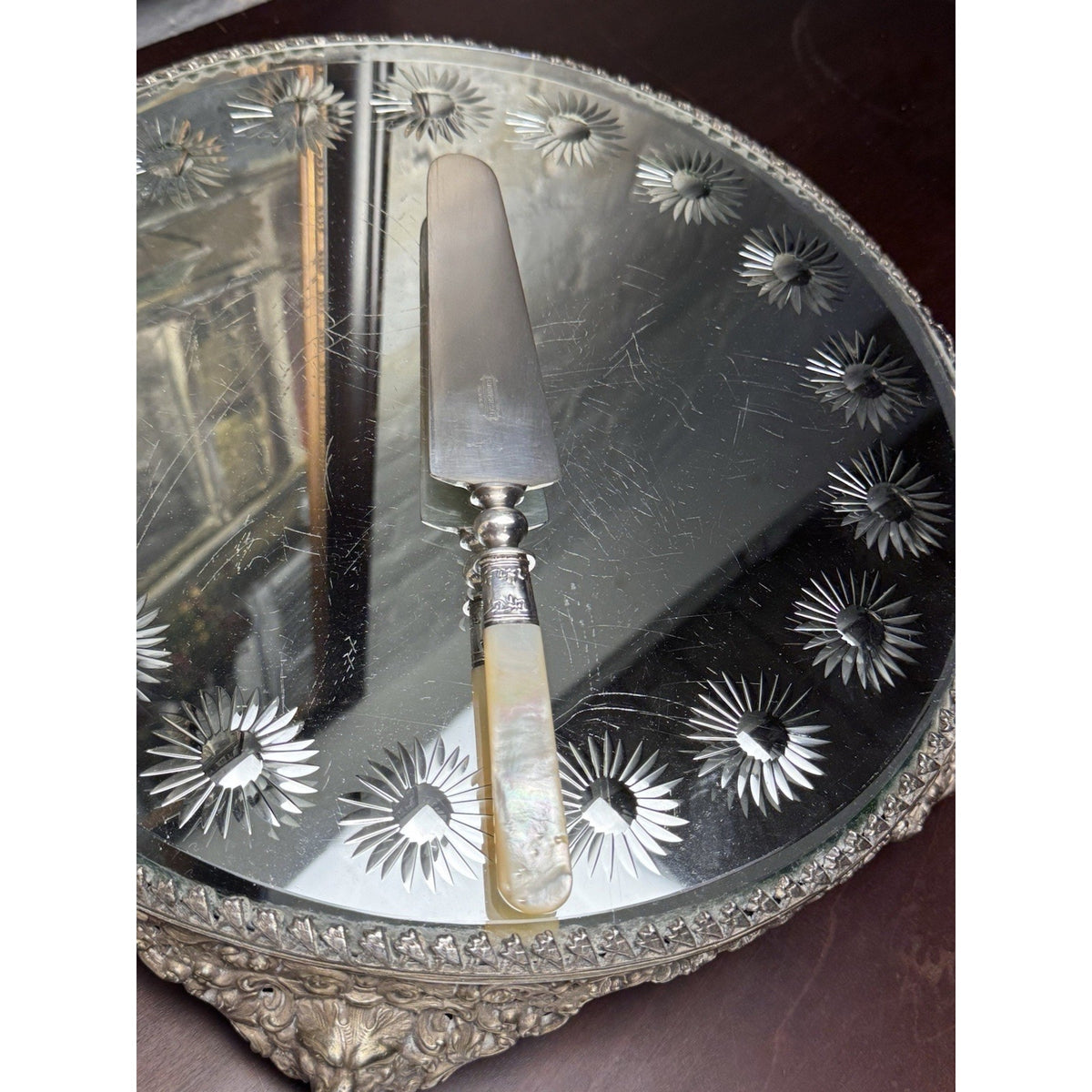 Mother Of Pearl Cake Pie Server Universal LF&G Sterling Ferrule 10.5”