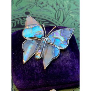 Sterling Butterfly Brooch Abalone Mexico 925 Iridescent Shell 1.5"