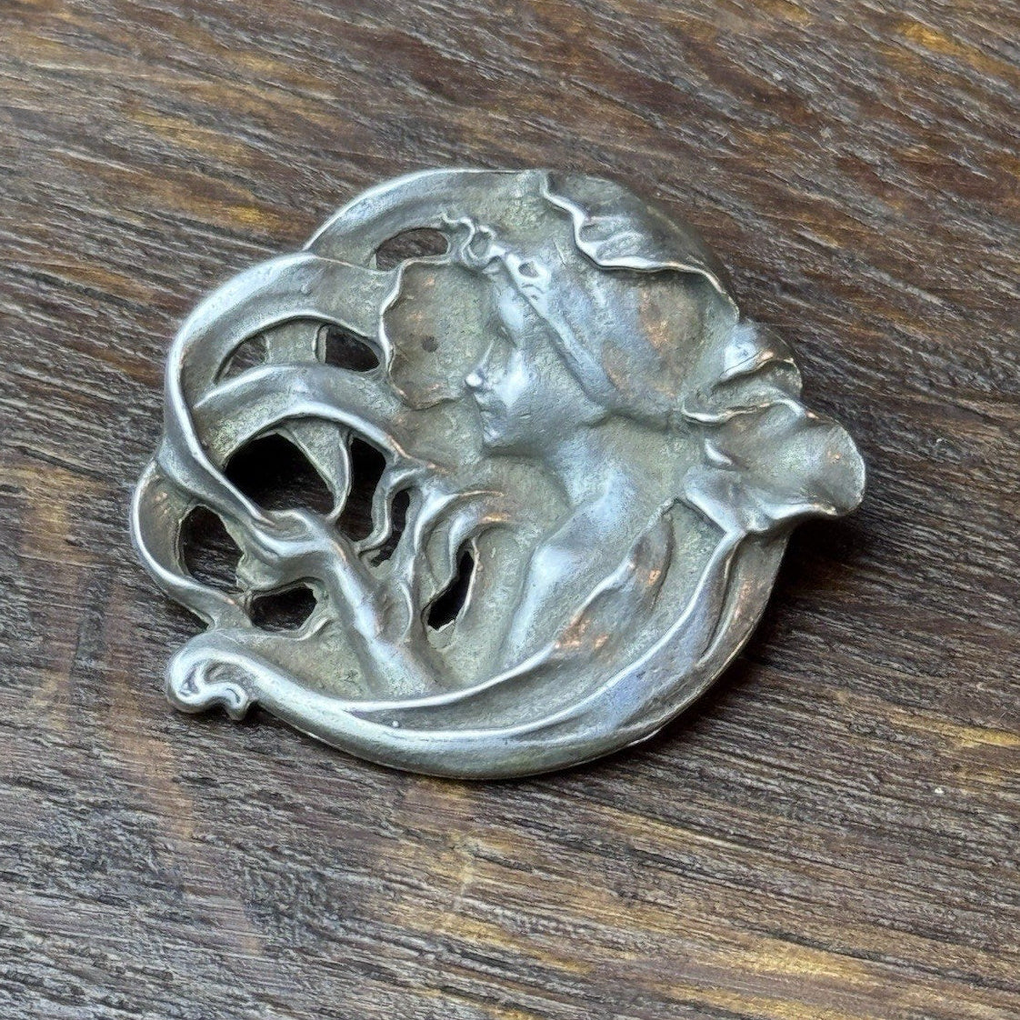 Vintage Sterling Silver Art Nouveau Lady Brooch Pin 925 Figural Maiden 1.25”