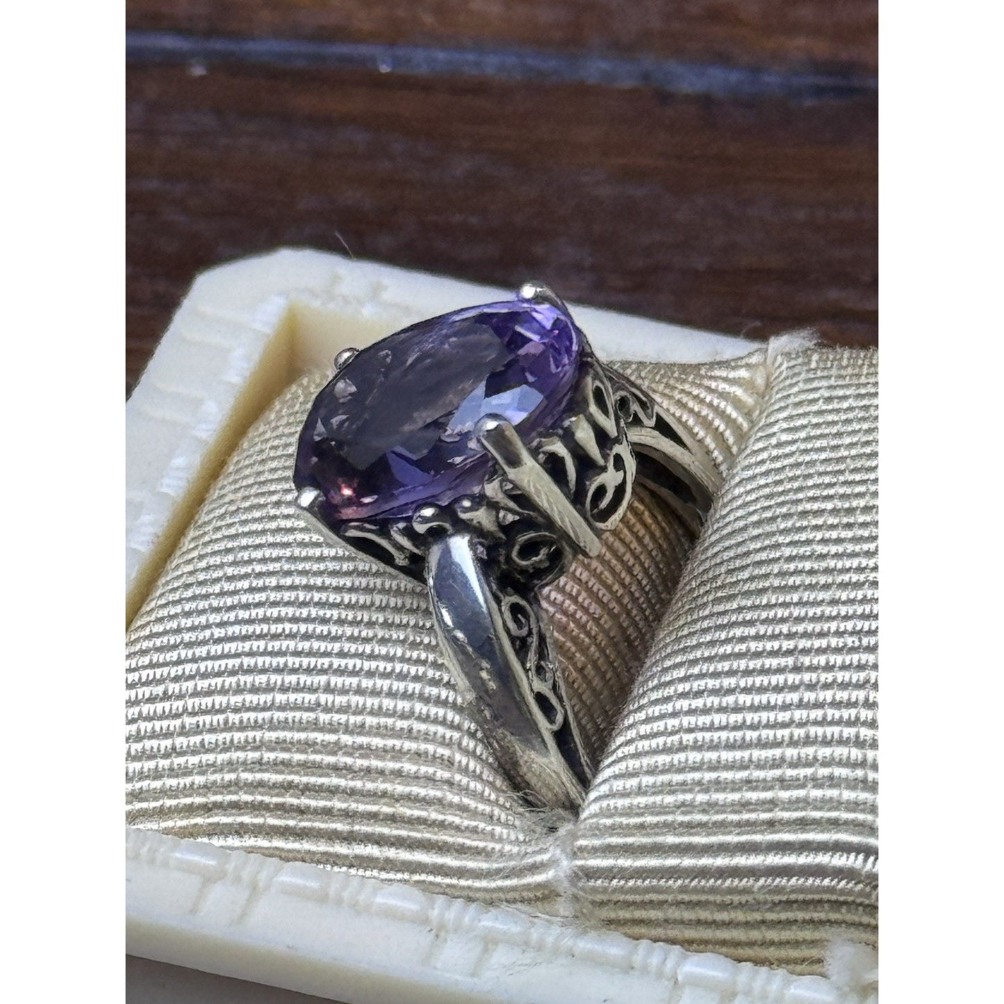 Sterling Silver Ring Purple Amethyst Size 7.5 Signed KABANA Estate Jewelry