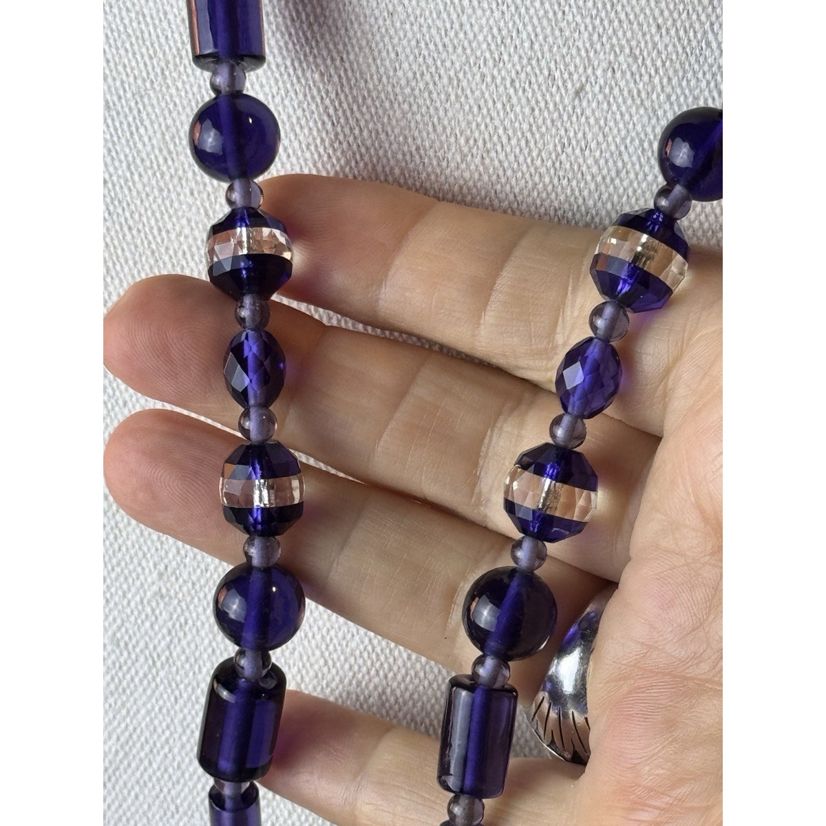 Art Deco Czech Purple Glass Crystal Bead Necklace Restrung 27.5” Vintage