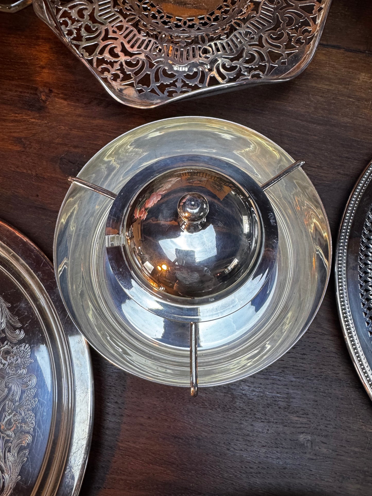 Vintage Silver Plate Caviar Server With Glass Insert & Lid CONTEMPORARY