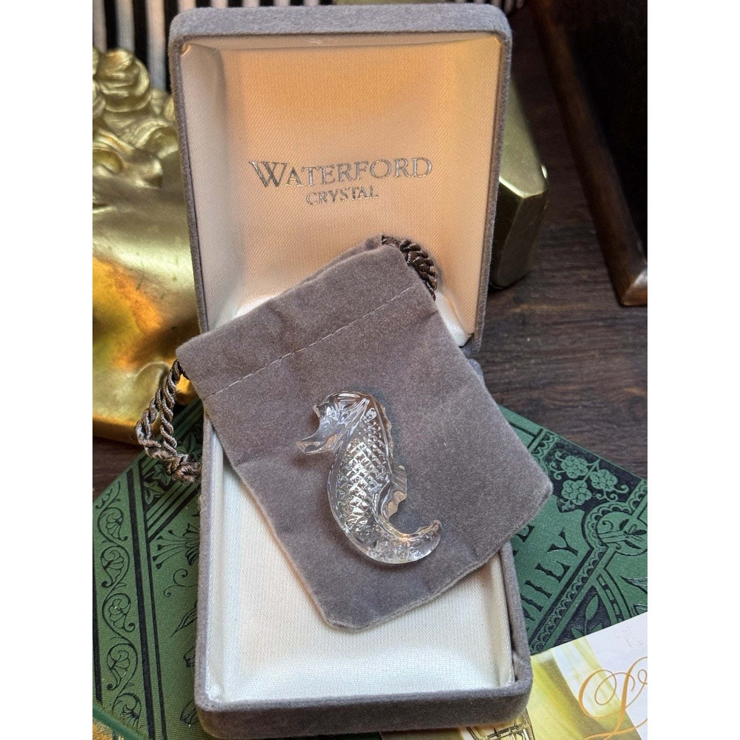 WATERFORD CRYSTAL SEAHORSE BROOCH PIN 1.75” In Original Box