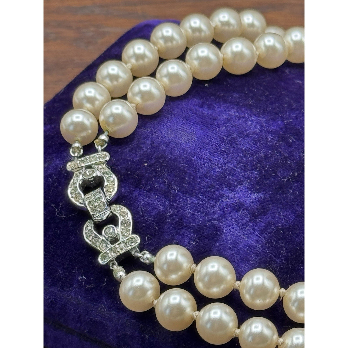 Vintage Crown Trifari Faux Pearl Double Strand Choker Anklet 12” SMALL Signed