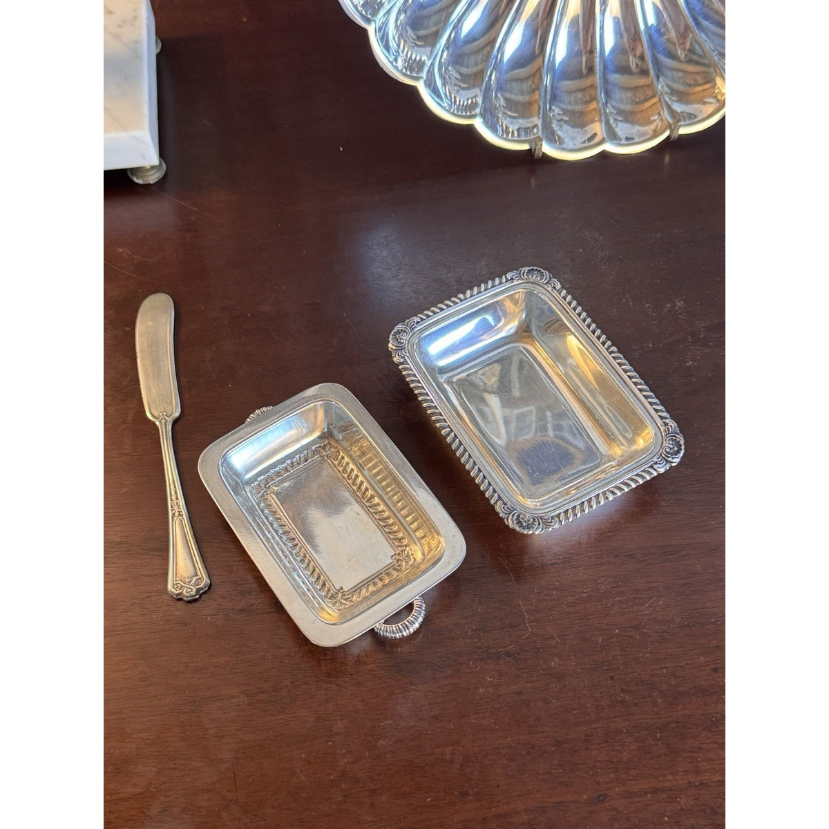 Silverplate Miniature Butter Dish With Lid & Spreader Vintage Set #B 4.5”