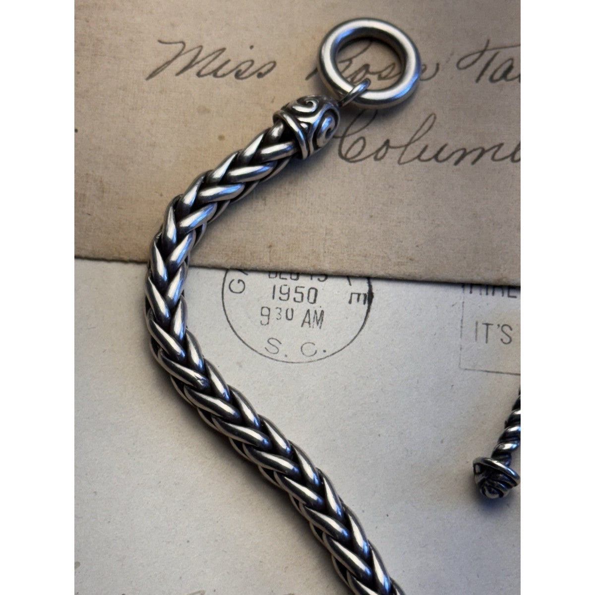 ZINA Sterling Bracelet Braided Chain 925 Toggle Black Baroque Pearl 6.75”