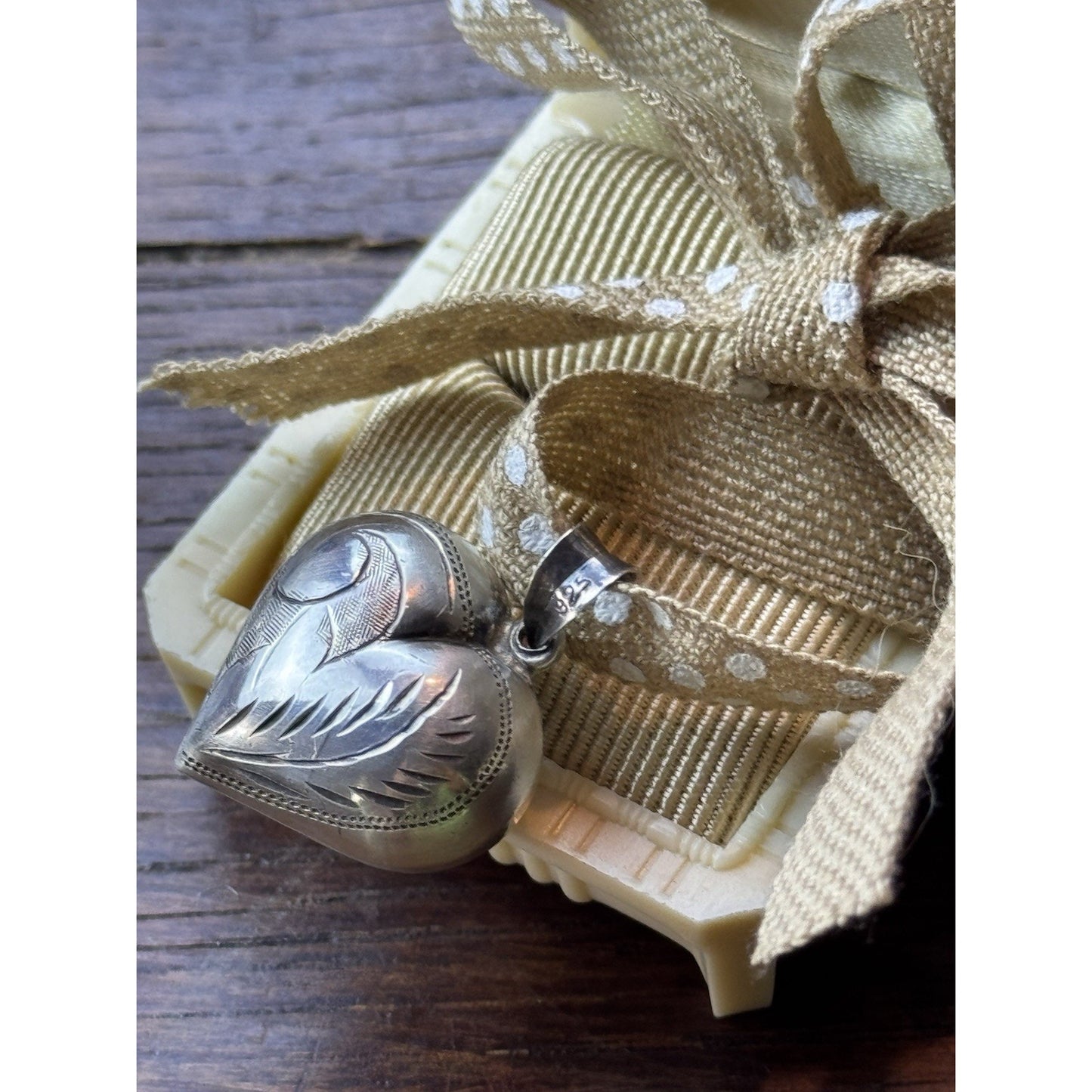 Sterling Silver Puffy Heart Pendant 1” Engraved 925 Vintage Love Token Charm
