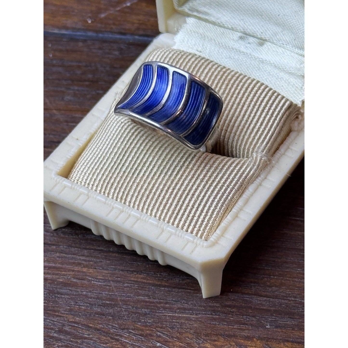David Andersen Norway Sterling 925S Blue Guilloche Enamel Ring Size 8