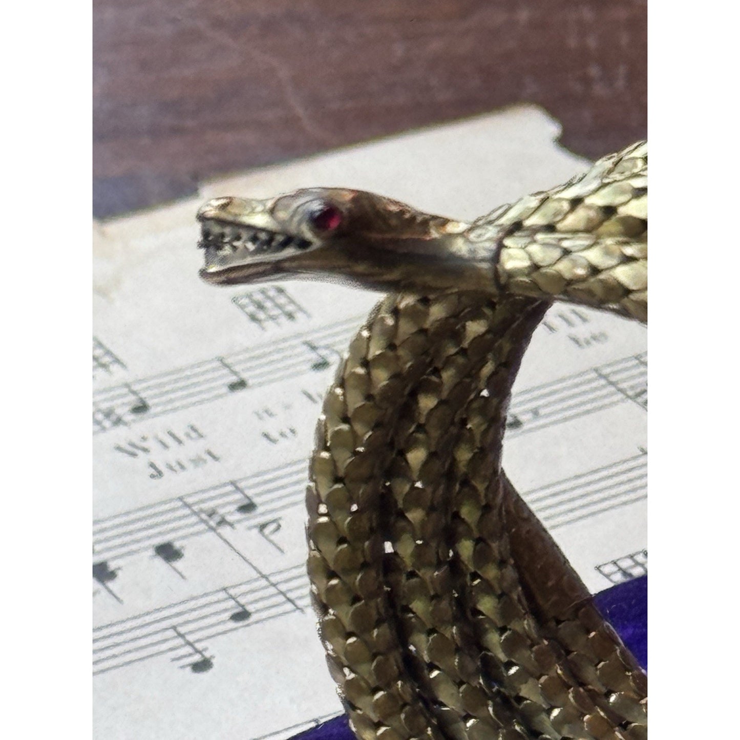 Snake Coil Bracelet Victorian STYLE Goldtone Red Glass Eyes 6.25” x 1”