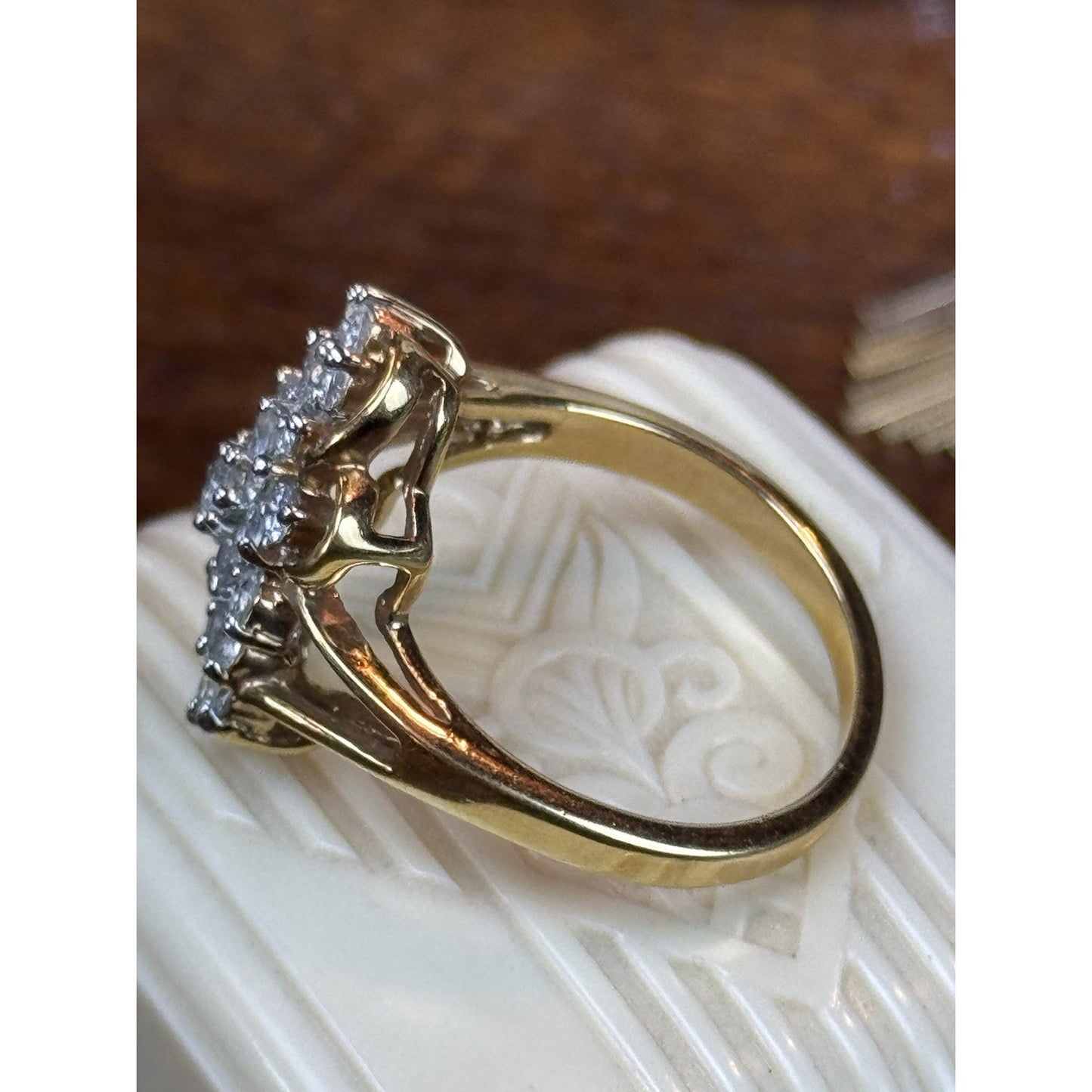 Vintage Goldtone Clear Rhinestone Cluster Cocktail Ring Size 10.75