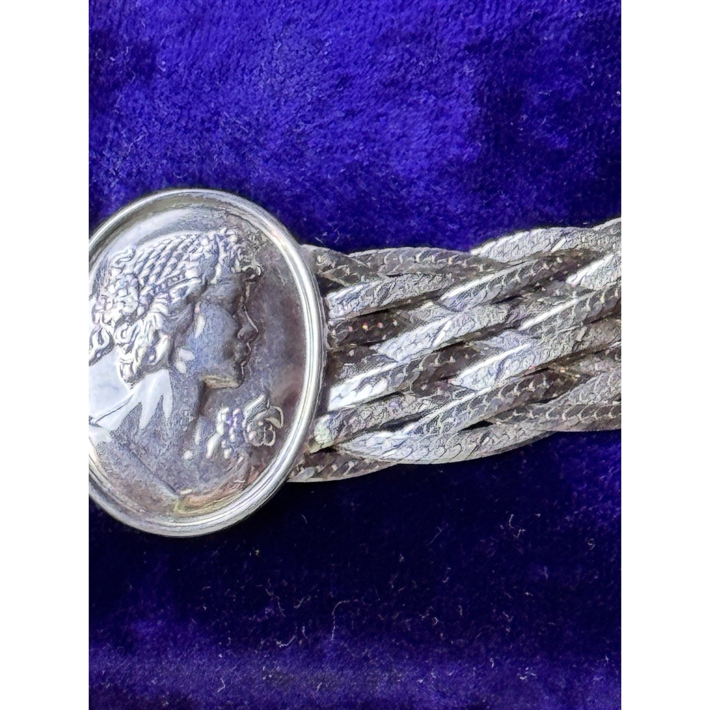 Cameo Multi Strand Braided Necklace Sterling Silver 16” Italy .75” Wide
