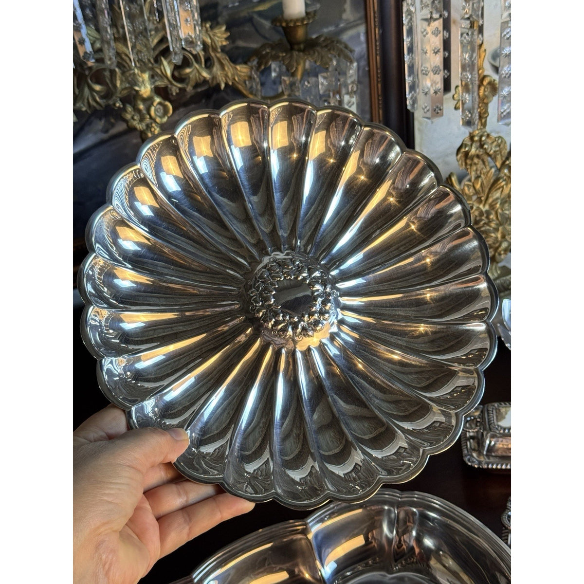 Wilcox Silverplate Serving Bowl Floral Wreath Fluted Scalloped 10.75”