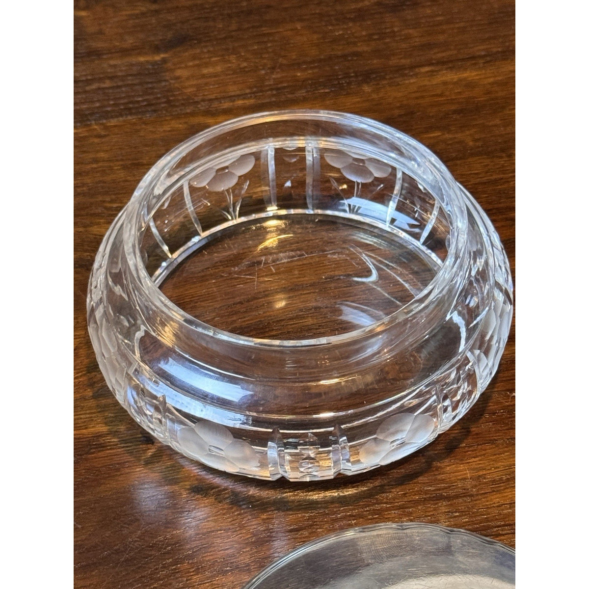 Art Deco Antique Crystal Jewelry Box Sterling Silver Lid Vanity 5.5”