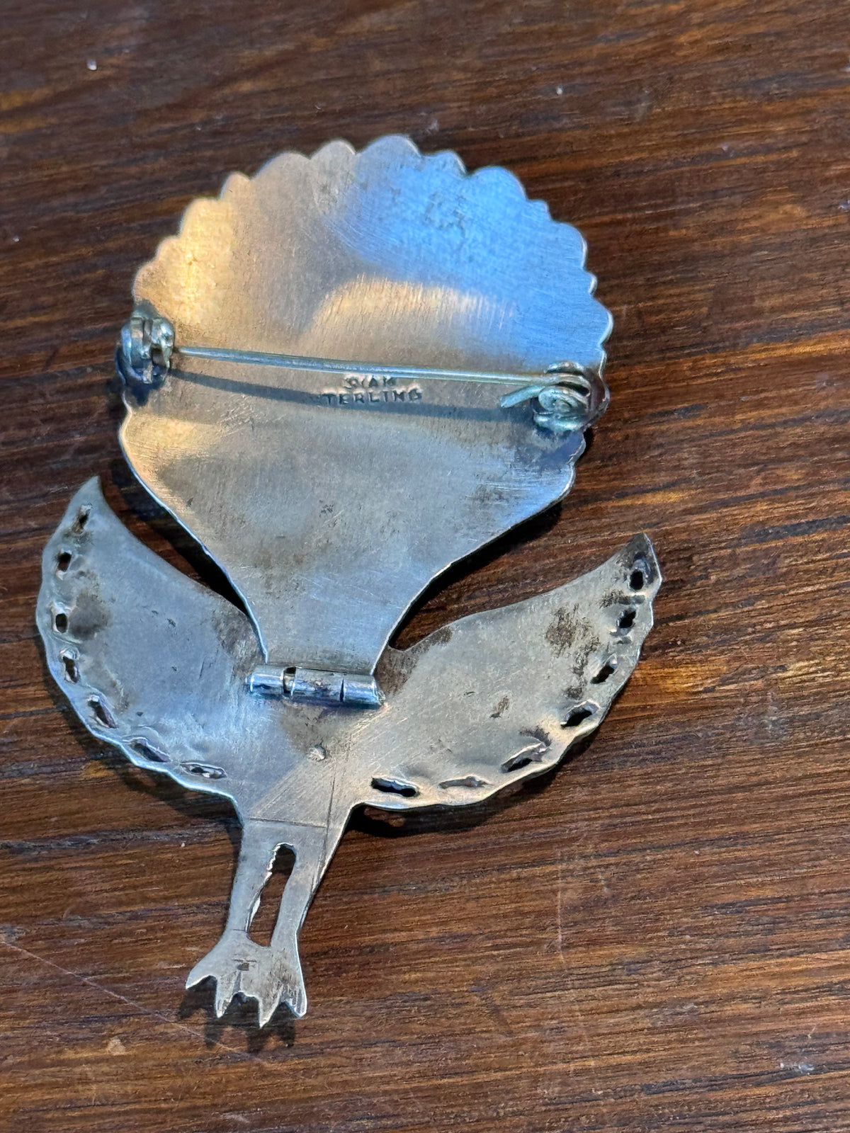 Vintage Siam Sterling Silver Peacock Brooch Articulated Niello Thailand