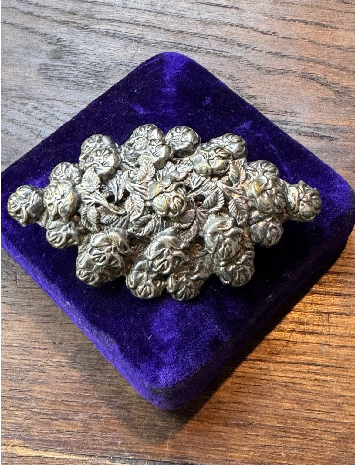 Vintage Brooch Silvertone Rose 3.5” Large Repoussé High Relief Floral Statement
