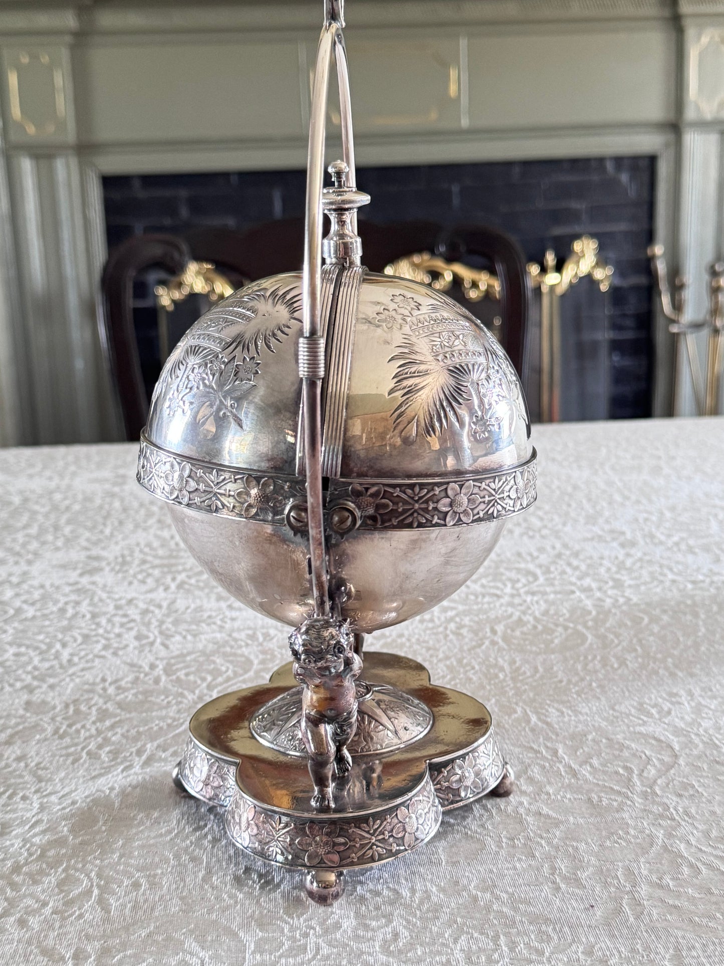 Antique Silverplate Putti Cherub Mechanical Butter Dish Victorian American Gilded Age c. 1880–1900