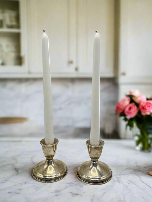 Vintage STERLING Weighted Candlestick Pair Circa 3.75”h ESTATE FIND