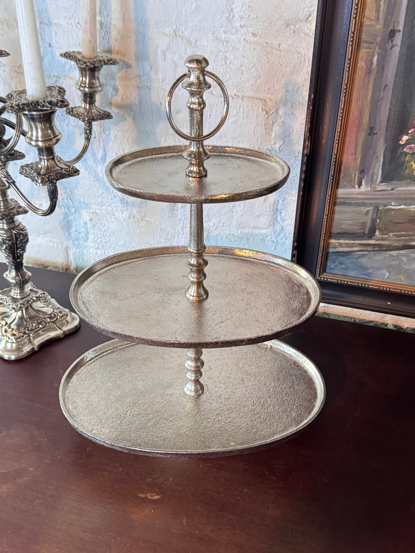 Silvertone 3 Tier OVAL Serving Stand 19” Hotel Ware Style Made in India