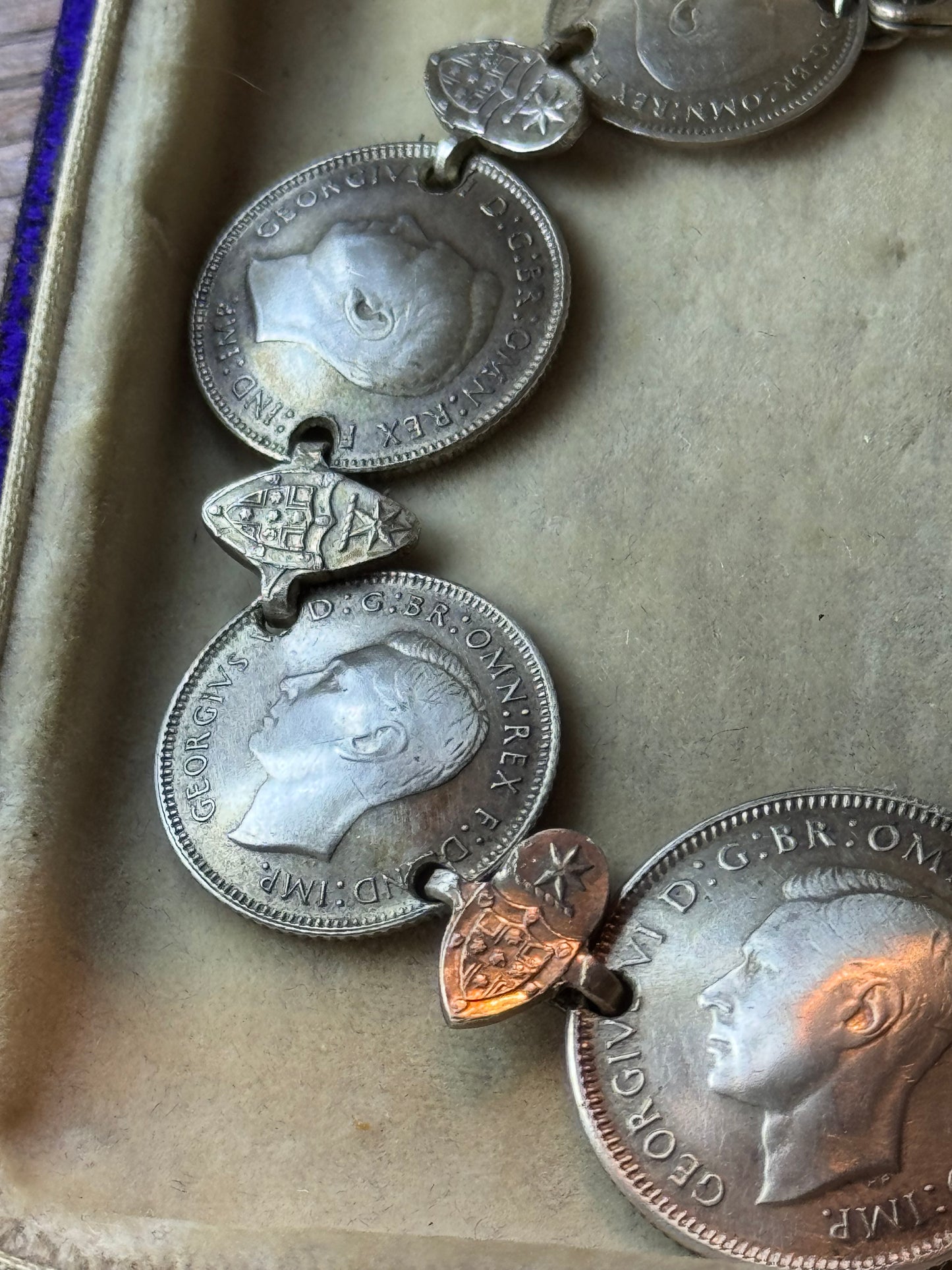 Australian Sterling Silver Coin Bracelet 7” 1942 1943 Shilling Sixpence