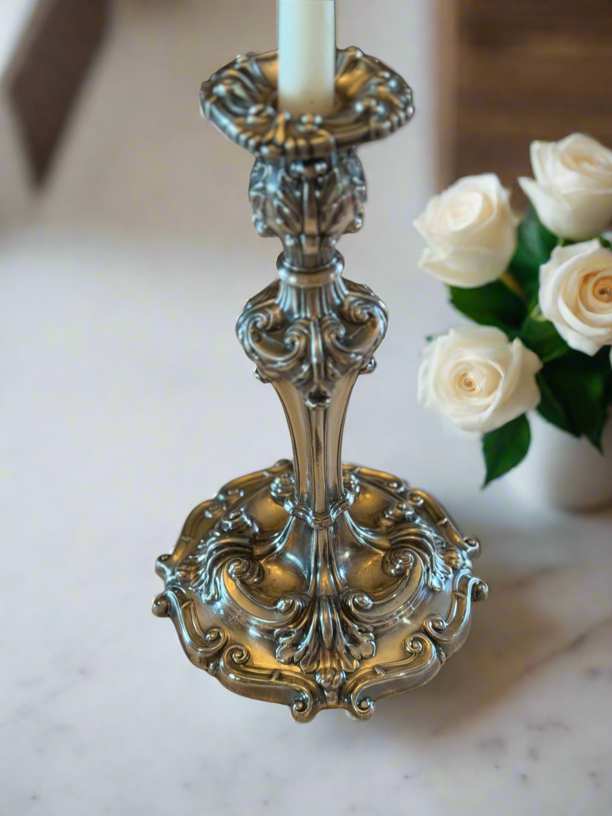 Antique Pair Candle Sticks Silverplate Reed & Barton Rococo Style Ca. 11”