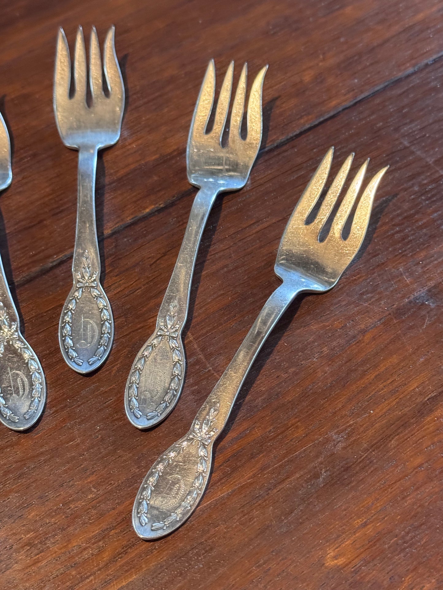 Silverplate Salad Forks Set of 5 Diana by Alvin- 1910 Monogram D 6” Vintage Flatware
