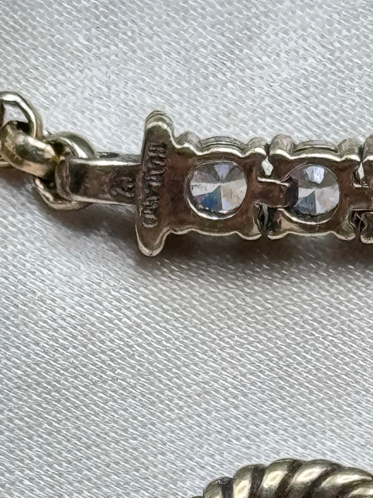 Sterling Silver CZ Toggle Bracelet Gold Plated Thailand Rope Link 7.5” Vintage