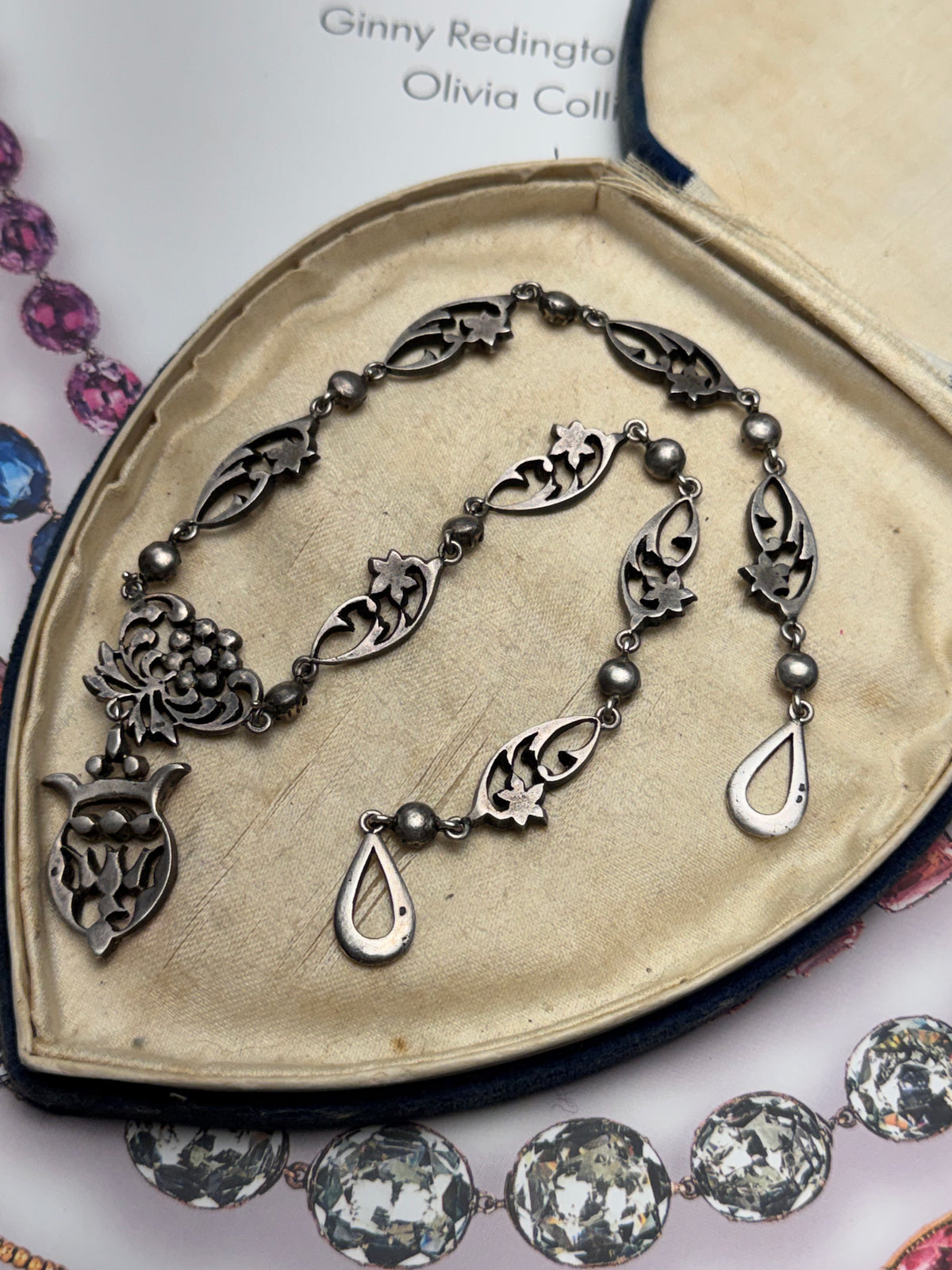 FRENCH Georgian Style Crown Saint Esprit Antique Foiled Paste Festoon Necklace