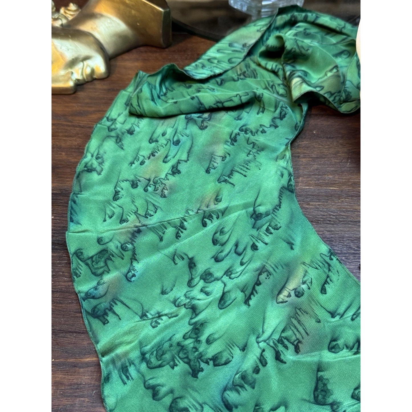 Vintage KRISKA Hand Painted Silk Scarf & Matching Scarf Clip Wearable Art