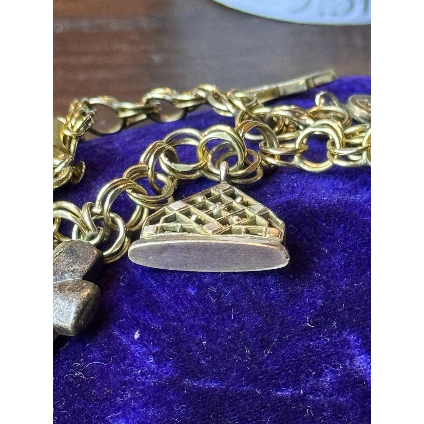 Gold Filled-Charm Bracelet Victorian Edwardian 7 Charms - Fobs 6.75”