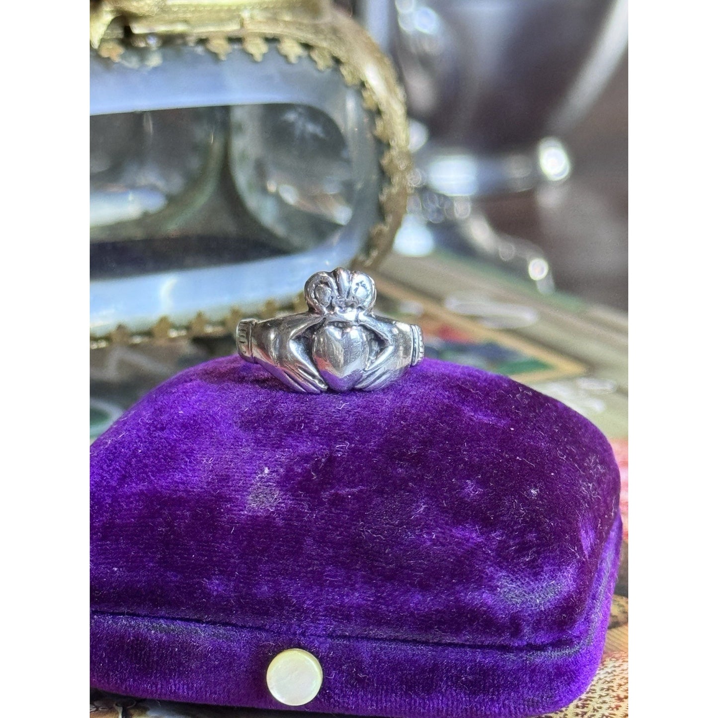 Vintage Irish Claddagh Ring Sterling Silver 925 Artisan Size 7.75 Celtic Love