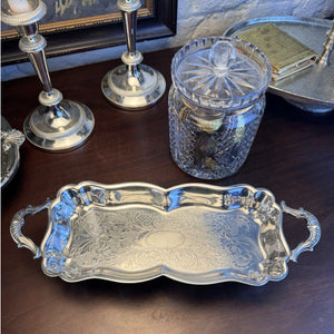 Silverplate Serving Tray 5th Ave Silver Co Footed Handled Chased Vintage 14.5”