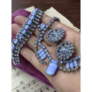 Joseph WARNER Jewelry Set Blue Rhinestone Lucite Necklace Bracelet Earrings